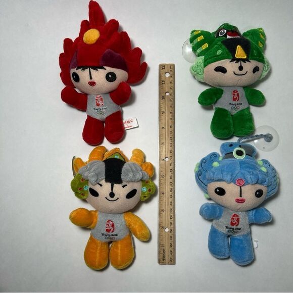4 Official 2008 Olympic Beijing Plush Collective Doll Mascots With Suction Cups - Picture 2 of 10
